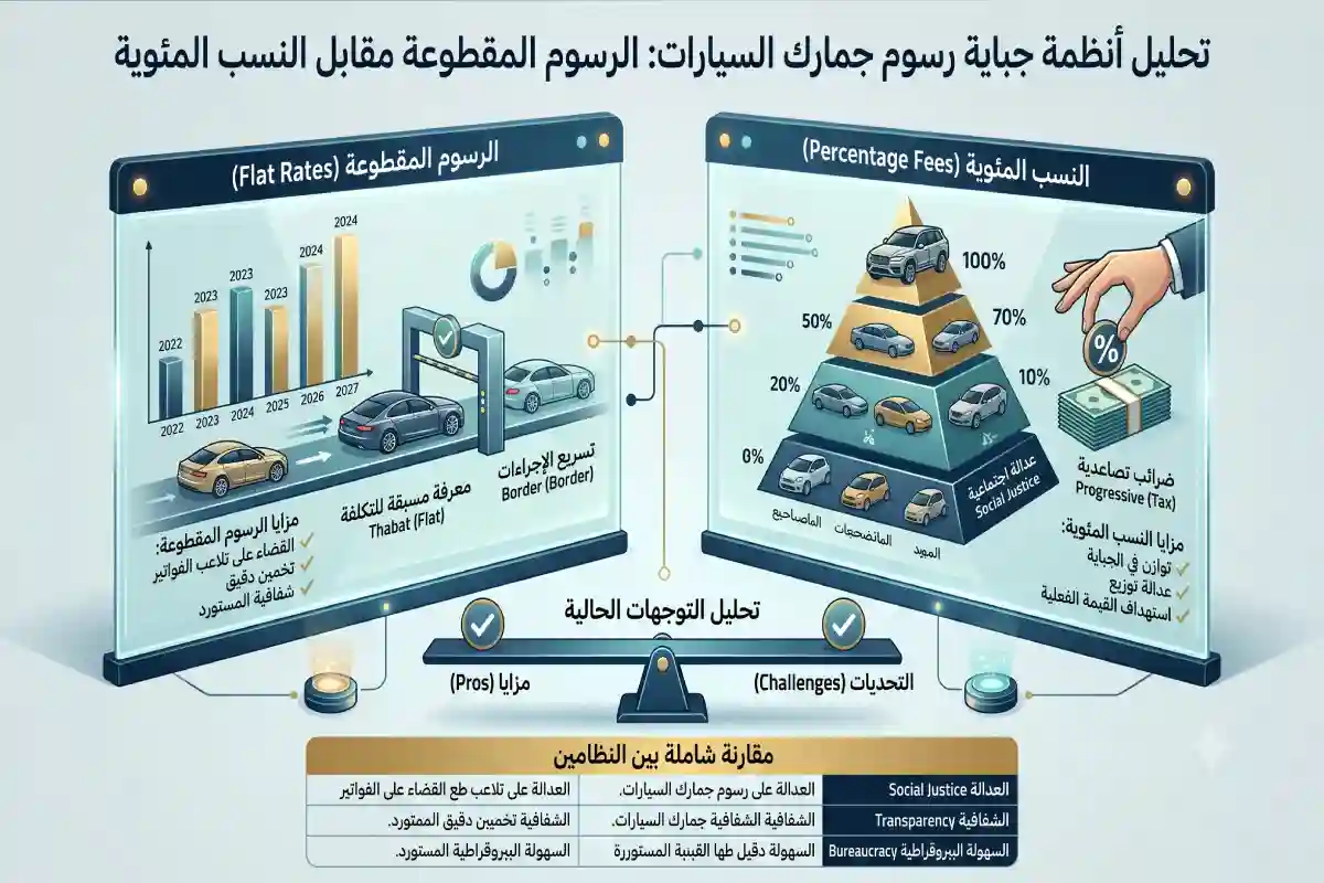 الفرق بين الرسوم المقطوعة والنسب المئوية في جمارك السيارات في سوريا