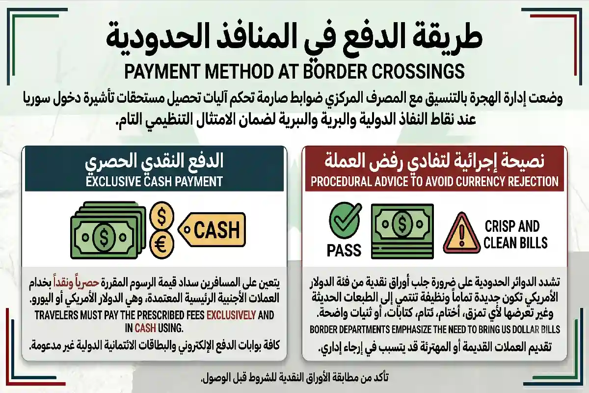 طريقة الدفع في المنافذ الحدودية تأشيرة دخول سوريا