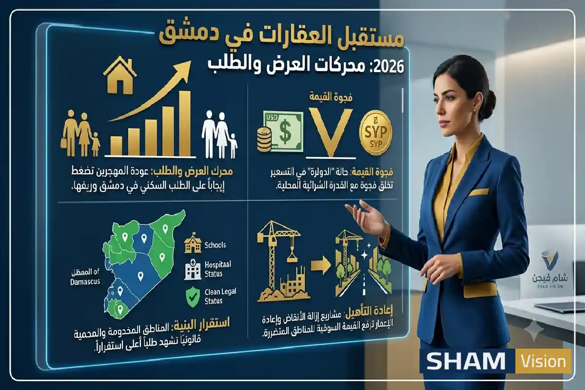 كيف يبدو مستقبل العقارات في دمشق 2026؟ توقعات وأسعار مستقبل العقارات في دمشق والأسعار في محيطها لعام 2026