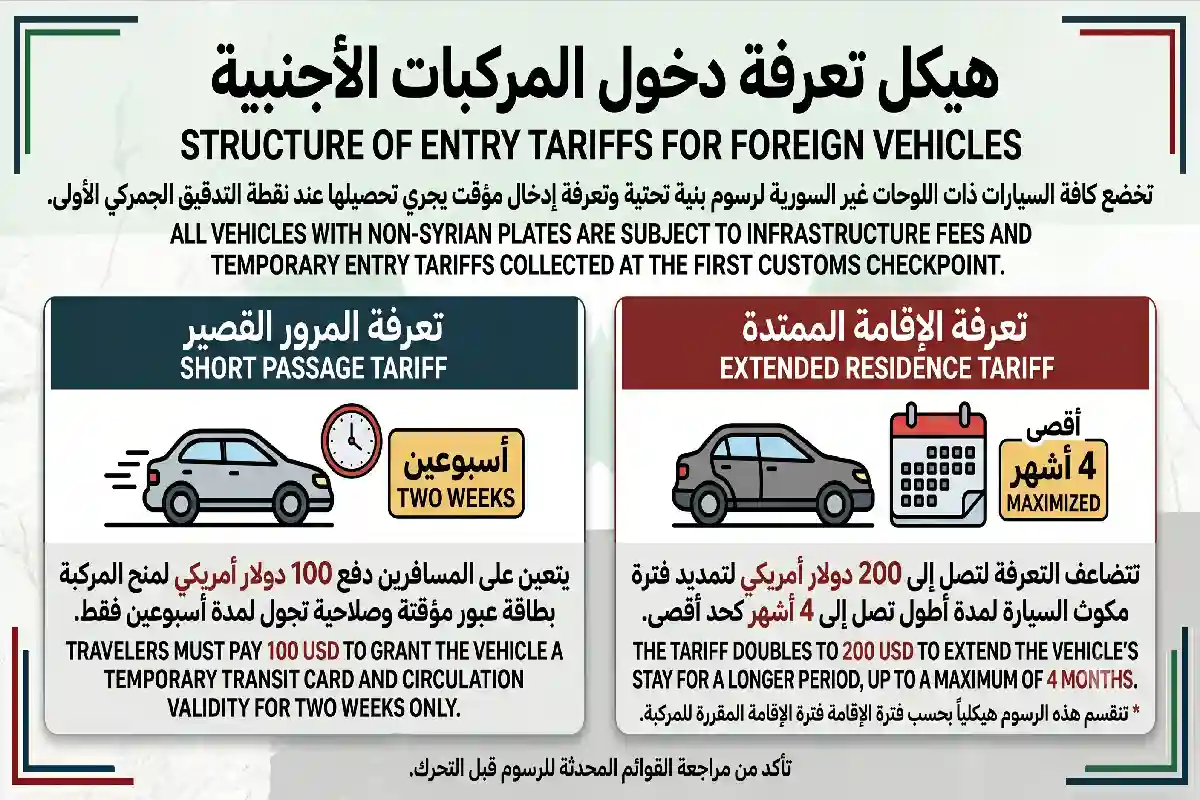 هيكل تعرفة دخول المركبات الأجنبية تأشيرة السياحة السورية