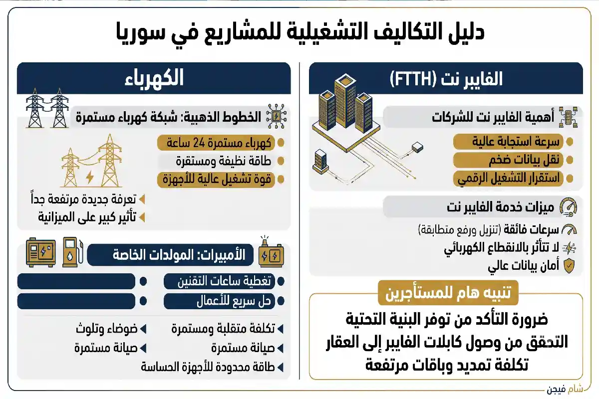  فواتير الطاقة والبدائل المتاحة في إيجار المكاتب في دمشق 